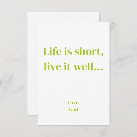 グリーン信仰人生は短く、良く生きる。フラット注記 ノートカード (正面/裏面)