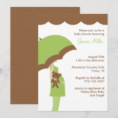 グリーン傘のベビーシャワー招待状 招待状 (正面/裏面)
