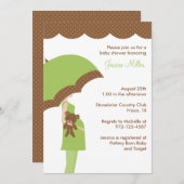 グリーン傘ベビーシャワー招待状 招待状 (正面/裏面)