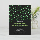 グリーン光る星の誕生日パーティー招待状 招待状 (スタンド正面)