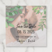 グリーン写真付き結婚式セーブ・ザ・デート フェイバータグ (裏面)