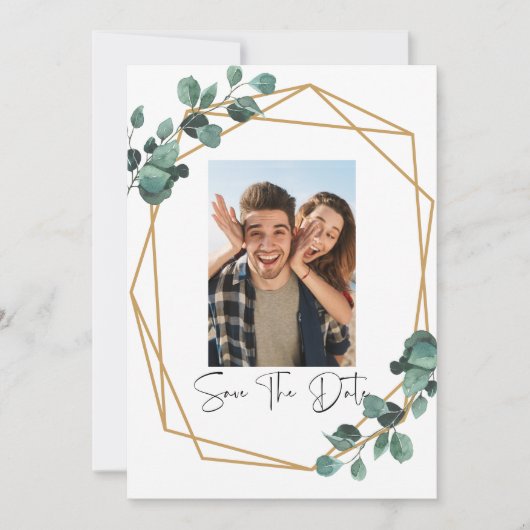 グリーン写真付きSave The Date 招待状 (正面)