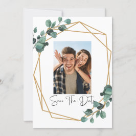 グリーン写真付きSave The Date 招待状
