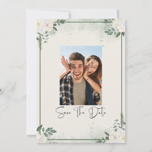 グリーン写真付きSave The Date 招待状 (正面)