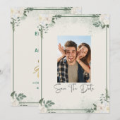グリーン写真付きSave The Date 招待状 (正面/裏面)