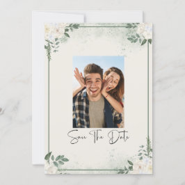 グリーン写真付きSave The Date 招待状