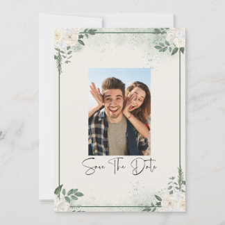グリーン写真付きSave The Date 招待状