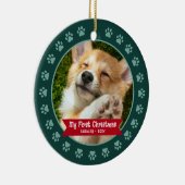 グリーン初めてのクリスマスペットパピーフォトポーズカスタム セラミックオーナメント (右)
