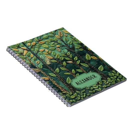 グリーン刺繍自然フォレストツリーズアウトドア ノートブック (右側)