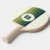 グリーン動揺してレトロ5ストライプのとイニシャル 卓球ラケット (正面アングル)
