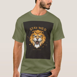 グリーン半袖Tシャツ Stay Wild タイポグラフィ Tシャツ