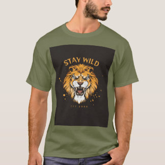 グリーン半袖Tシャツ Stay Wild タイポグラフィ Tシャツ