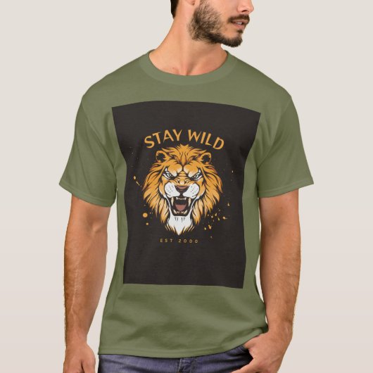 グリーン半袖Tシャツ Stay Wild タイポグラフィ Tシャツ (正面)