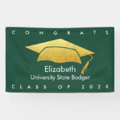 グリーン卒業はっきりしたモダンシンプル金ゴールドキャップ 横断幕 (横)