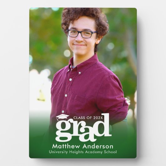 グリーン卒業写真はっきりしたタイポグラフィミニマル フォトプラーク (正面)