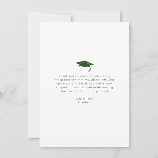 グリーン卒業写真はっきりしたタイポグラフィモダン サンキューカード (裏面)