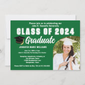 グリーン卒業写真カスタム卒業パーティー 招待状 (正面)