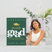 グリーン卒業写真金ゴールドキャップモダンはっきりしたタイプ 案内状 (スタンド正面)