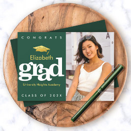 グリーン卒業写真金ゴールドキャップモダンはっきりしたタイプ 案内状