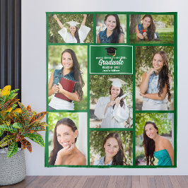 グリーン卒業生フォトコラージュ 2025年卒業パーティー タペストリー