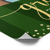 グリーン卒業3フォト金ゴールドグリッタースクリプトシック ポスター (角)