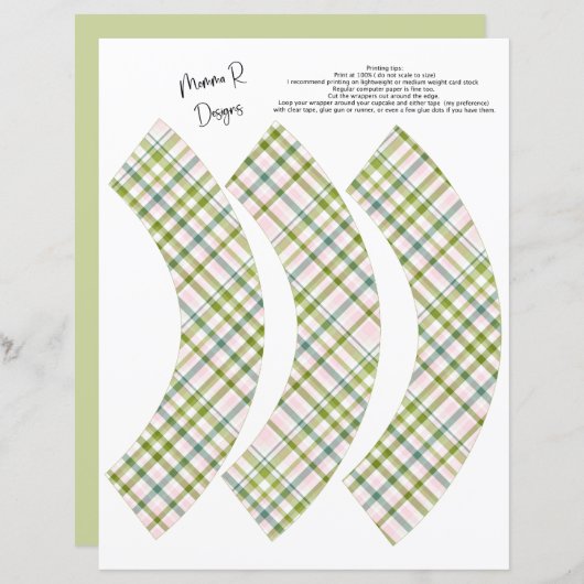 グリーン及びピンクの格子状カップケーキラッパー (正面/裏面)