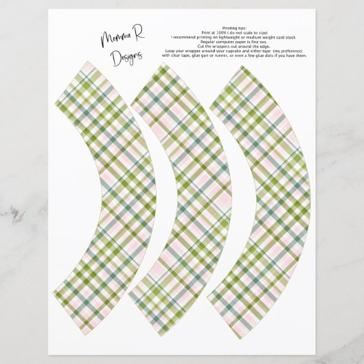 グリーン及びピンクの格子状カップケーキラッパー (正面)