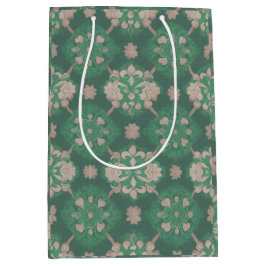 グリーン反復ビクトリアンスタイルデザイン ミディアムペーパーバッグ