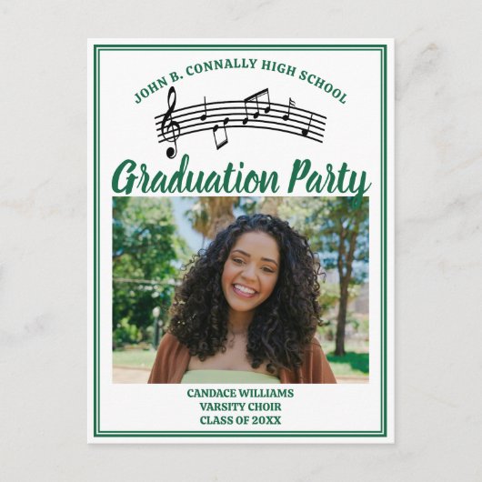 グリーン合唱写真高校卒業式パーティー インビテーションポストカード (正面)