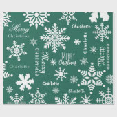 グリーン名前をカスタムするクリスマスホリデーススノー ラッピングペーパー (フラット)
