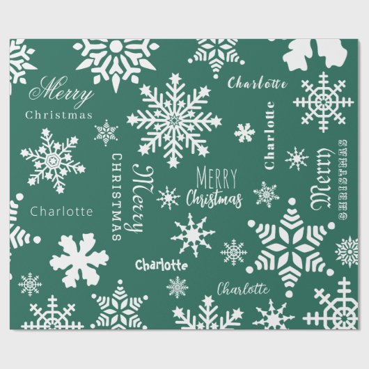 グリーン名前をカスタムするクリスマスホリデーススノー ラッピングペーパー (フラット)