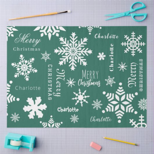 グリーン名前をカスタムするクリスマスホリデーススノー 薄葉紙 (クラフト)