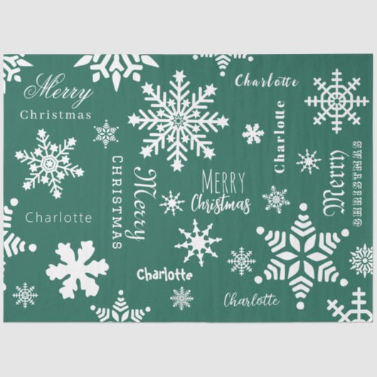 グリーン名前をカスタムするクリスマスホリデーススノー 薄葉紙 (正面)