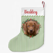 グリーン名前をカスタムするドッグ写真 スモールクリスマスストッキング (裏面)