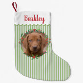 グリーン名前をカスタムするドッグ写真 スモールクリスマスストッキング (正面)