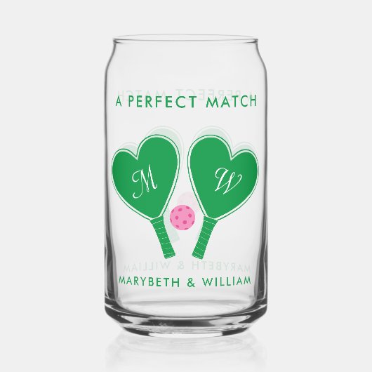 グリーン名門私立校風のとピンクの結婚ピックボール ガラス缶 (正面)