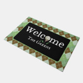 グリーン名門私立校風のとブラウンのゴアーガイルルフウェルカムエントリー ドアマット (アングル)