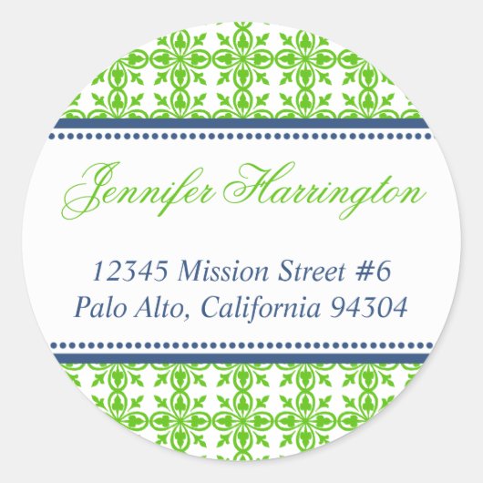 グリーン名門私立校風のカスタムファンシー差出人住所ラベル ラウンドシール (正面)