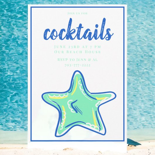グリーン名門私立校風のスターフィッシュカクテルパーティー 招待状