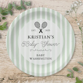 グリーン名門私立校風のテニスカントリークラブベビーシャワー ペーパープレート