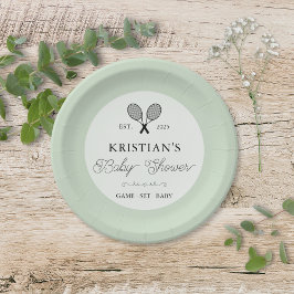 グリーン名門私立校風のテニステーマシックなベビーシャワー ペーパープレート