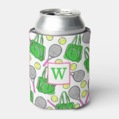 グリーン名門私立校風のピンクテニスラケットバッグボールイニシャル 缶クーラー