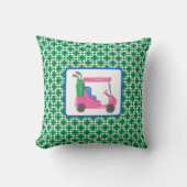 グリーン名門私立校風のホワイトリンクパターンピンクゴルフカート クッション (正面)