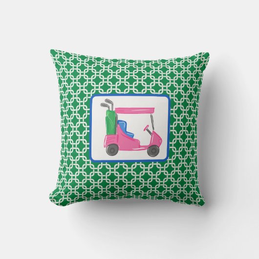 グリーン名門私立校風のホワイトリンクパターンピンクゴルフカート クッション (正面)