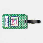グリーン名門私立校風のホワイトリンクパターンピンクゴルフカート ラゲッジタグ (裏面横)