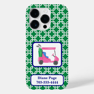 グリーン名門私立校風のホワイトリンクパターンピンクゴルフカート Case-Mate iPhone 14 PROケース