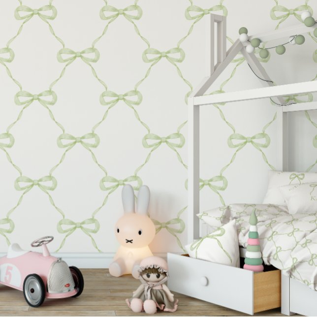 グリーン名門私立校風のボウグランドミレニアルスタイル 壁紙 (Matching wallpaper, duvet cover and pillow)