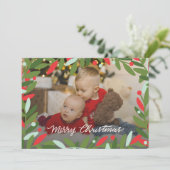 グリーン図解入りの、写真付きのクリスマスリースフラットフォトカード シーズンカード (スタンド正面)