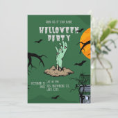 グリーン図解入りの、写真付きのハローウィンパーティ招待状 招待状 (スタンド正面)