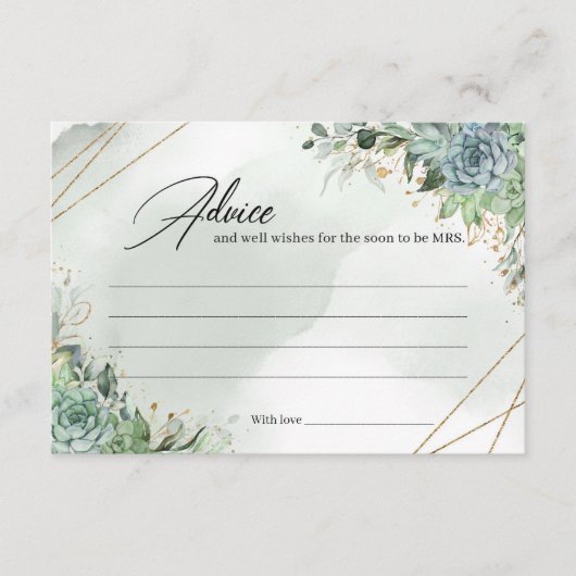 グリーン多肉株金ゴールド枠ボーホーアドバイスカード エンクロージャーカード (正面)